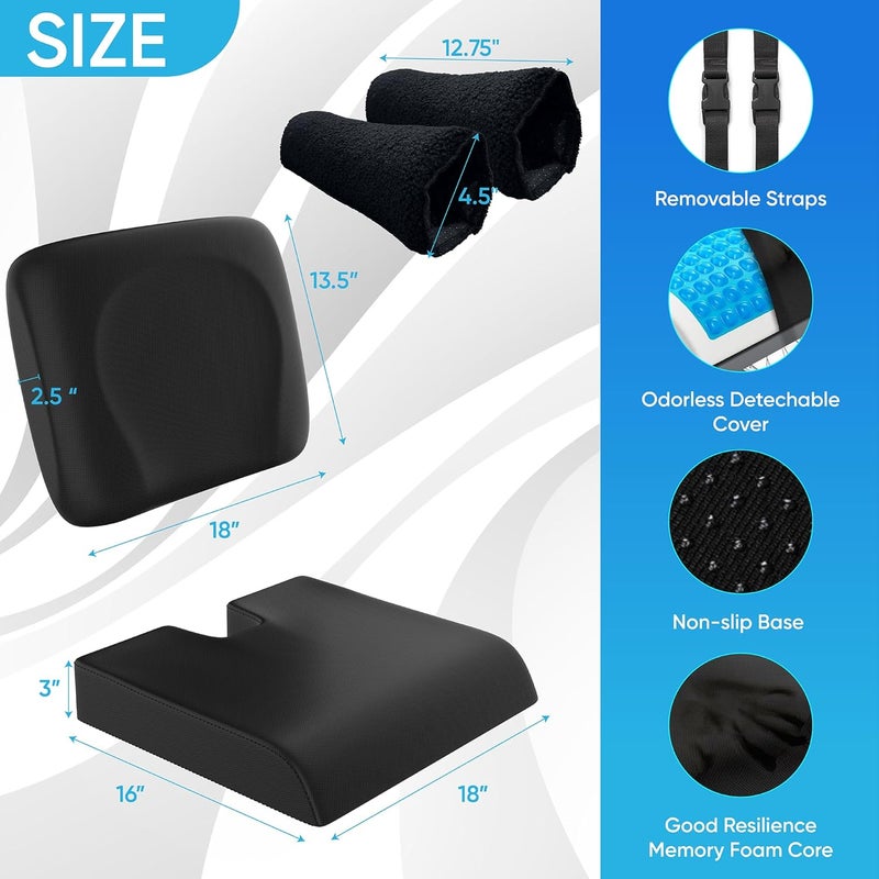 CUSHIO Wheelchair Cushion for Pressure Relief - (4-Piece Set) 18”x16” Anti-Slip Wheelchair Seat Cushions, Lumbar Pillow and Wheelchair Armrest Pads for Adults, Seniors, Wheelchair Accessories - Image 4